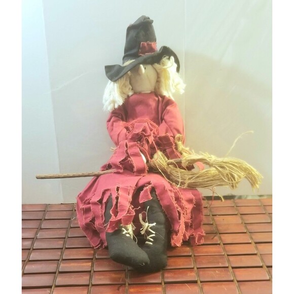 Vintage 1980s Handmade Kitchen Witch w/ Broom 19" Tall - Picture 1 of 5